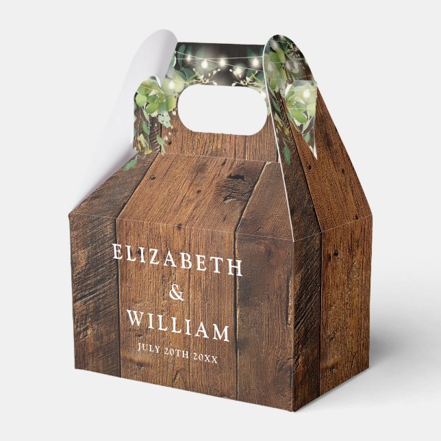 Caja Para Regalos Rustic Wood String Lights Greenery Wedding (Front Side)