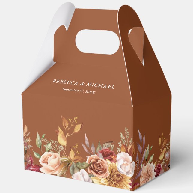 Caja Para Regalos Rústico Boda floral de Terracota Borgoña (Anverso)