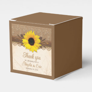 Caja Para Regalos Rústico Burlap Lace Wood Sunflower Boda