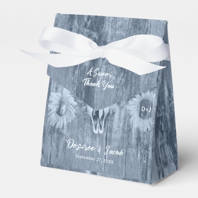 Caja Para Regalos Rústico Dusty Blue Country Sunflowers Bull Skull (Front Side)