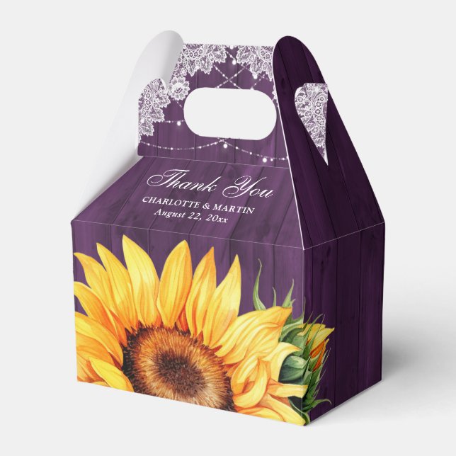 Caja Para Regalos Rústico País Boda del girasol de la madera púrpura (Front Side)