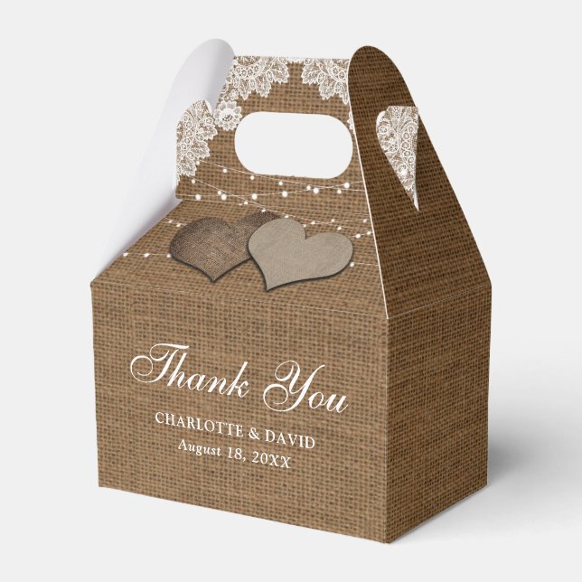 Caja Para Regalos Rústico País Burlap Lace String Luces Boda (Front Side)