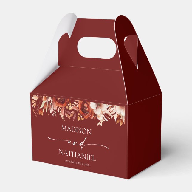 Caja Para Regalos Rusty Burgundy Brown Boda de Flor Floral (Front Side)