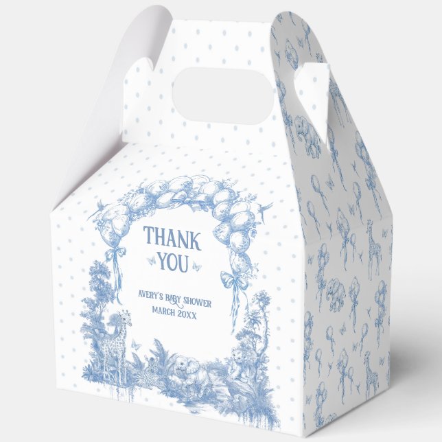 Caja Para Regalos Safari Animal Dusty Blue Toile Baby Shower (Anverso)