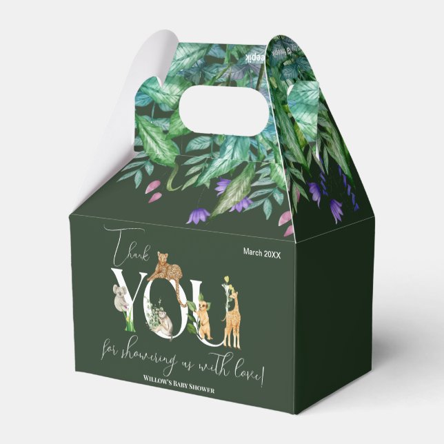 Caja Para Regalos Safari Animal Jungle Green boy Baby Shower (Reverso)