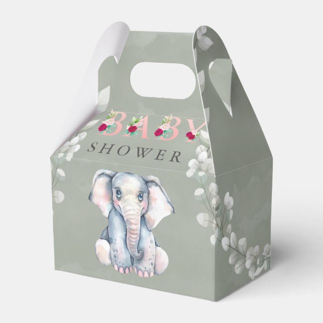 Caja Para Regalos Sage Cute Elephant Eucalyptus Baby Shower Rosa (Front Side)
