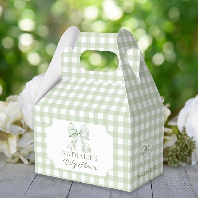 Caja Para Regalos Sage Green Bow Gingham Baby Shower (Subido por el creador)