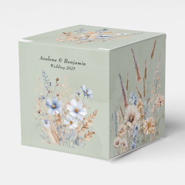 Caja Para Regalos Sage Green Dusty Blue Wildflower Boda (Costado Anverso)