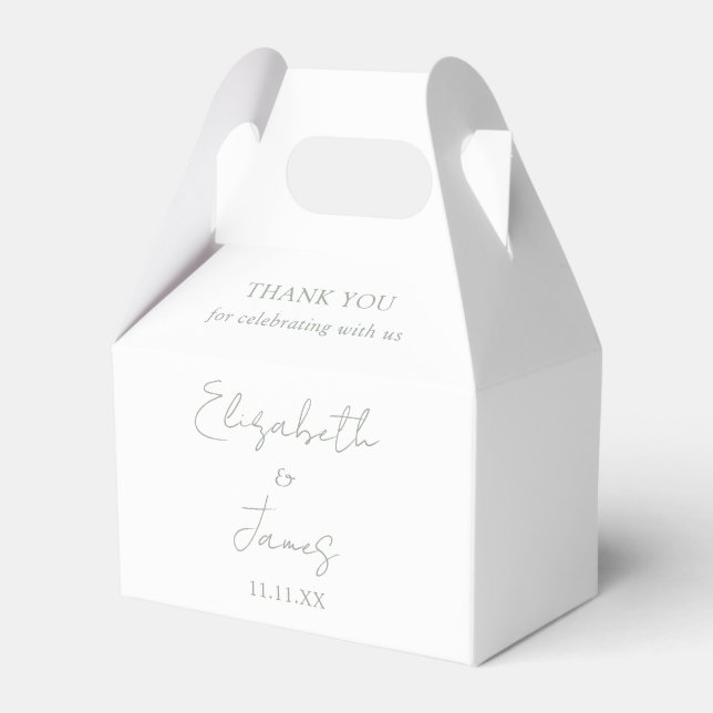 Caja Para Regalos Sage Green Elegant Script Boda Gracias (Front Side)