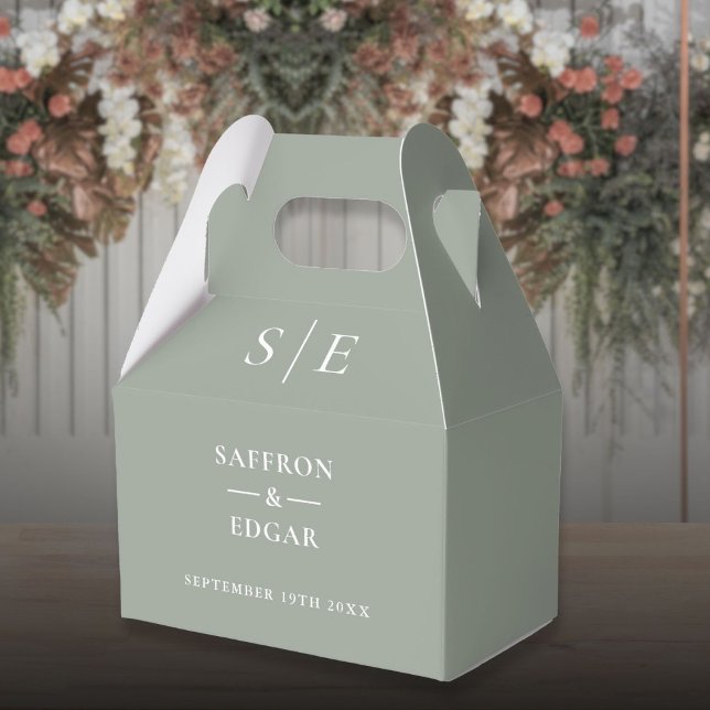 Caja Para Regalos Sage Green Modern Monograma Boda (Sage Green Modern Monogram Wedding Favor Boxes)