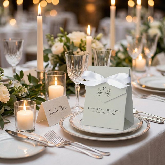 Caja Para Regalos Sage Green Olive Branch Monogram Wedding (Subido por el creador)