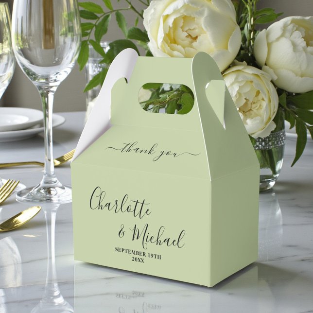 Caja Para Regalos Sage Green Script Minimalist Wedding Thank You (Subido por el creador)