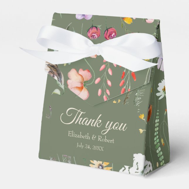 Caja Para Regalos Sage Green Wildflower Meadow Boda Gracias (Front Side)