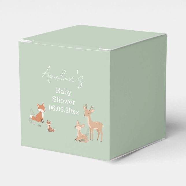 Caja Para Regalos Sage Green Woodland Animal Baby Shower  (Costado Anverso)