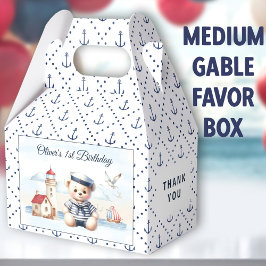 Caja Para Regalos Sailor Náutico Primer Cumpleaños Medio Gable