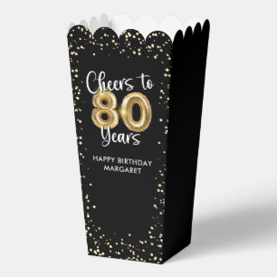 Caja Para Regalos Saludos a 80 años cumpleaños de Black Gold Confett