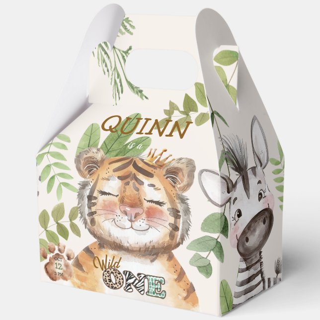 Caja Para Regalos Salvaje Una Jungla Animales Safari Primer cumpleañ (Anverso)