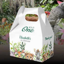 Caja Para Regalos Salvaje Uno Acuarela Safari Animales 1er Cumpleaño