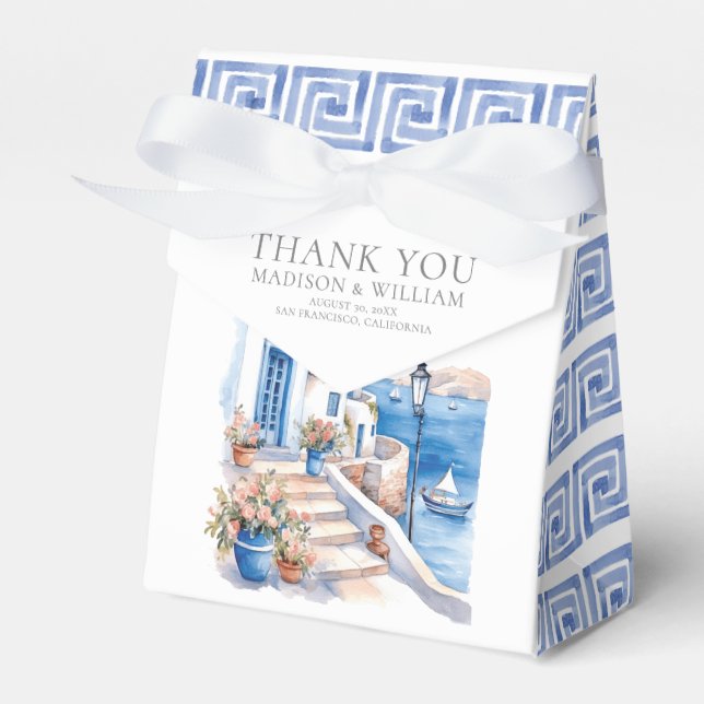 Caja Para Regalos Santorini Grecia Boda Personalizado Mínimo (Front Side)