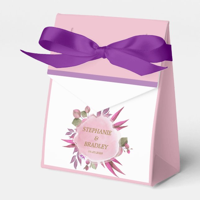 Caja Para Regalos Script Pink Purple Floral Moderno Boda Gracias (Front Side)