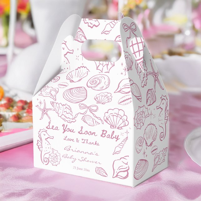 Caja Para Regalos Sea you soon pink seashells beach baby shower (Sea you soon pink hand drawn seashells beach baby shower personalized favor boxes)