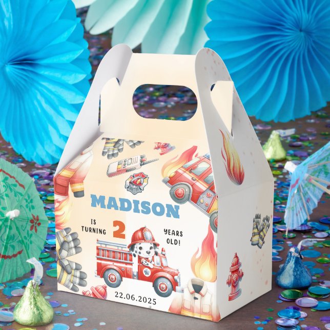 Caja Para Regalos Segundo cumpleaños del bombero de camiones (Fiesta)