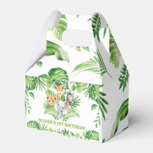 Caja Para Regalos Selva de animales Safari Verdor Primer Cumpleaños