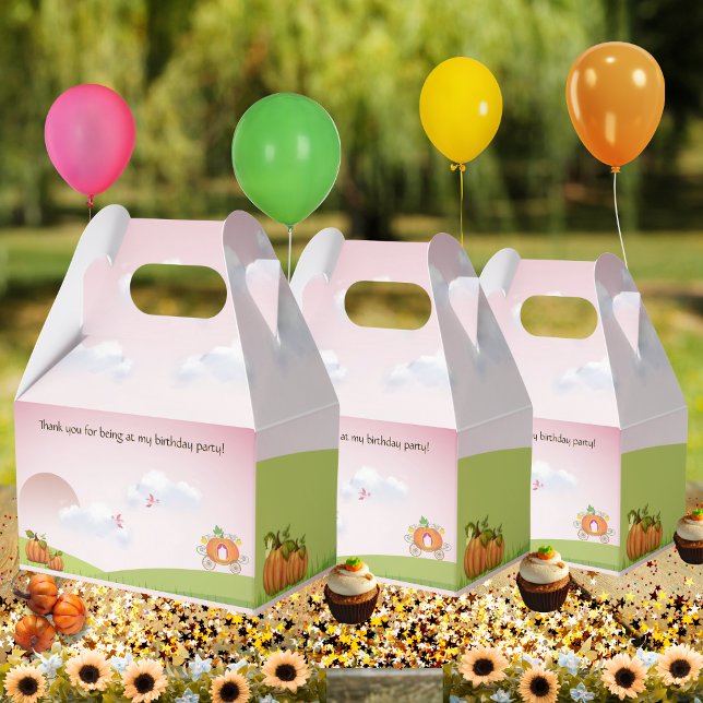 Caja Para Regalos Sencillo Chica de transporte de calabaza rosa dulc (Customized "Thank you for being at my birthday party" pumpkins and fancy carriage party favor boxes)