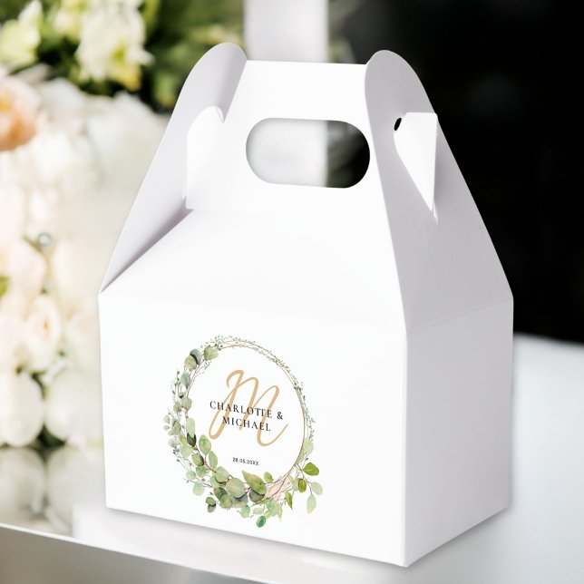 Caja Para Regalos Sencillo, elegante, monograma boda de eucalipto (Simple, elegant, monogram eucalyptus wedding favor boxes)