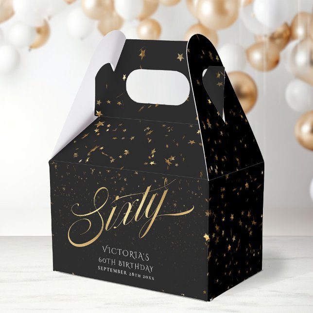 Caja Para Regalos Sesenta elegantes Black y Oro Fiesta de Cumpleaños (Sixty Elegant Black and Gold 60th Birthday Party Favor Boxes)