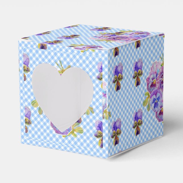 Caja Para Regalos Shabby Chic Blue Gingham Pansy Floral Cake Favor (Anverso)