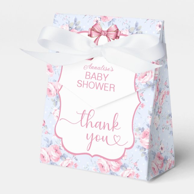 Caja Para Regalos Shabby Chic Pink Bow Baby Shower Gracias (Front Side)
