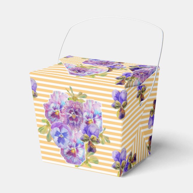 Caja Para Regalos Shabby Chic Yellow Stripe Pansy Floral Favor Box (Front Side)
