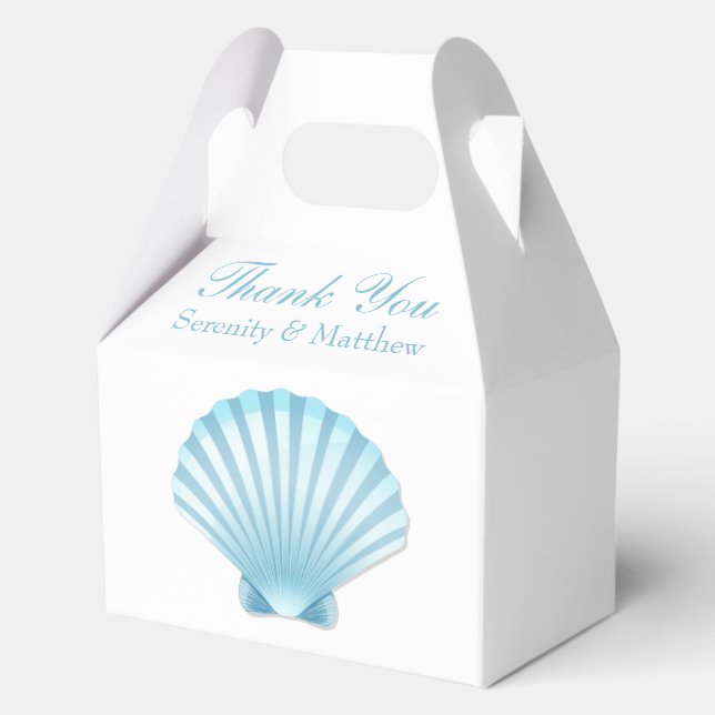 Caja Para Regalos Shell Blue Nautical Beach Wedding Gracias (Anverso)