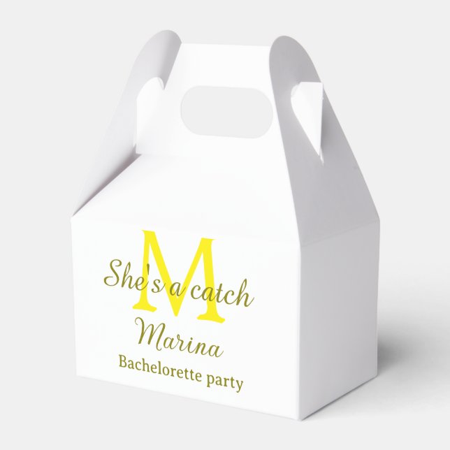 Caja Para Regalos She's a catch yellow monogram bachelorette party n (Front Side)