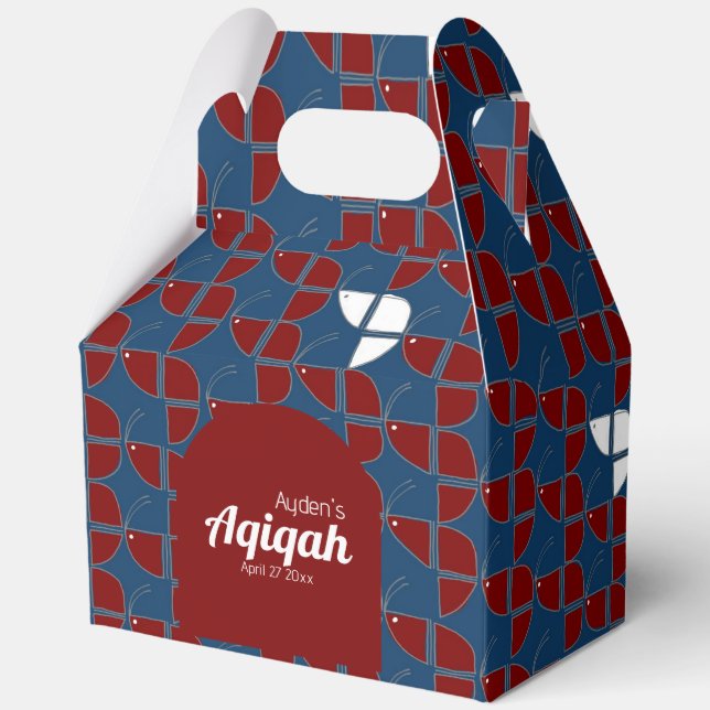 Caja Para Regalos SHRIMPLEMENTE Patrón rojo azul, Aqiqah Baby Shower (Anverso)
