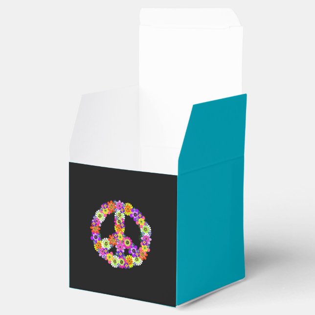 Caja Para Regalos Signo de paz floral sobre negro (Abierto)