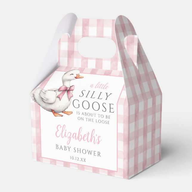 Caja Para Regalos Silly Goose Pink Gingham Baby Shower (Front Side)