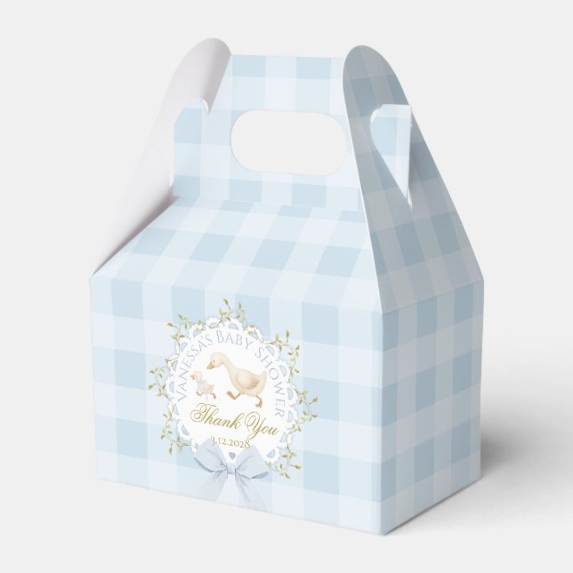 Caja Para Regalos Silly Goose Whimsical Blue Gingham Baby Shower (Front Side)