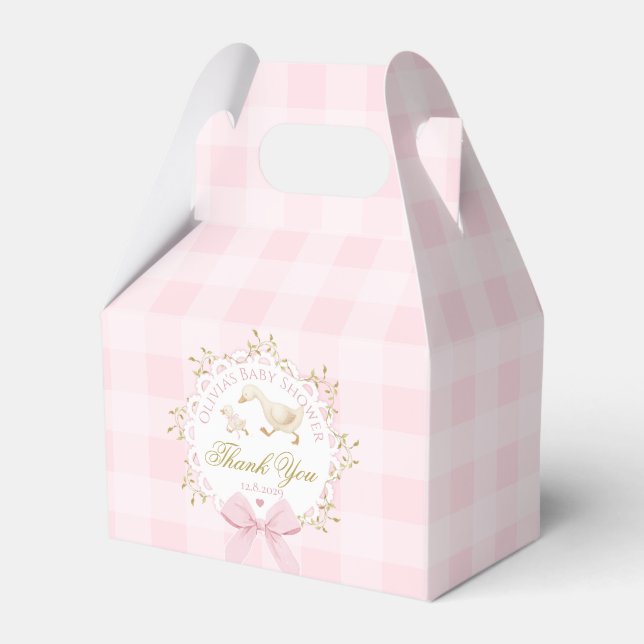 Caja Para Regalos Silly Goose Whimsical Pink Gingham Baby Shower (Front Side)