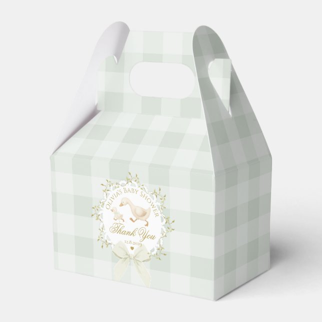 Caja Para Regalos Silly Goose Whimsical Sage Gingham Baby Shower (Front Side)
