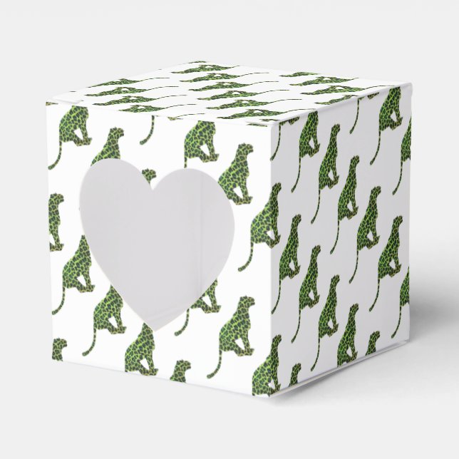 Caja Para Regalos Silueta Leopardo Negro y Verde (Anverso)