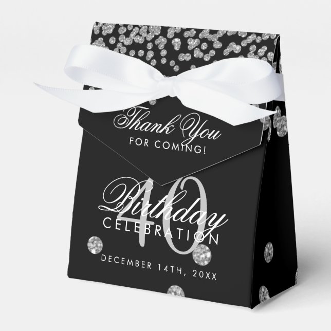 Caja Para Regalos Silver Black 40th Birthday Gracias Confetti (Front Side)