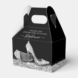 Caja Para Regalos Silver High Heels Purpurina Elegant Black Gracias