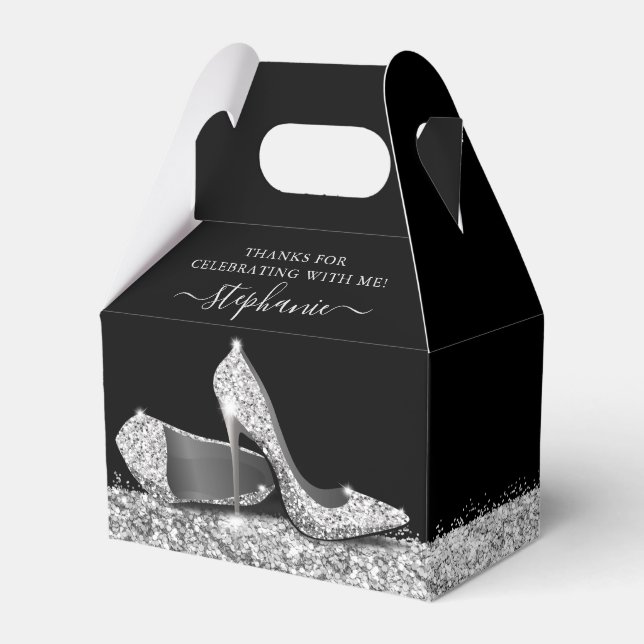 Caja Para Regalos Silver High Heels Purpurina Elegant Black Gracias (Front Side)