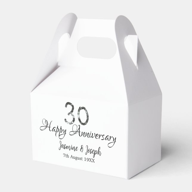 Caja Para Regalos Silver Metallic 30th Feliz aniversario añada nombr (Front Side)