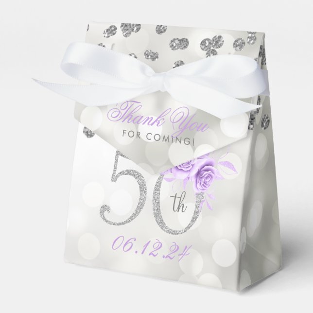 Caja Para Regalos Silver Purple 50th Birthday Gracias Floral (Front Side)