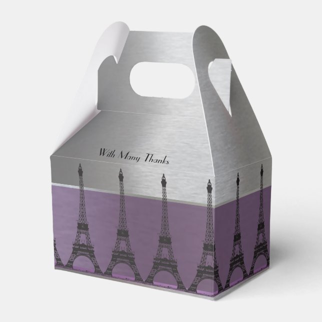 Caja Para Regalos Silver Purple Metallic Paris Eiffel Personalizado (Front Side)