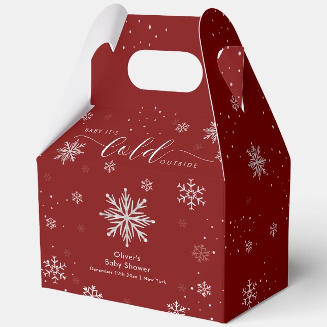 Caja Para Regalos Silver Red Magical Winter Snowflake Baby Shower  (Anverso)