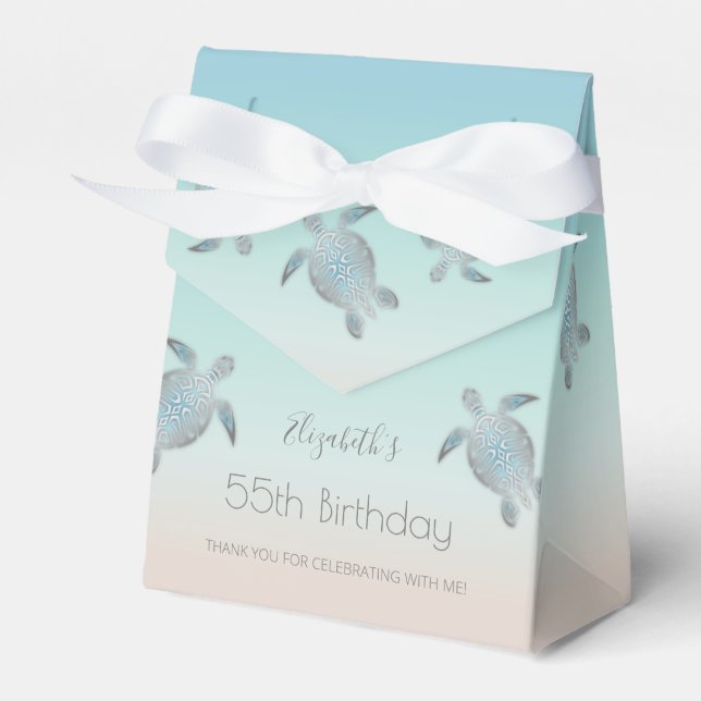 Caja Para Regalos Silver Sea Turtles Custom Birthday Thank You (Front Side)
